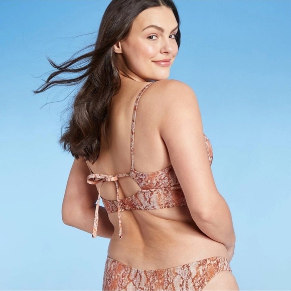 NWT Shade & Shore Shimmery Snake Skin Print Brown and Tan Bikini Set - Picture 5 of 13